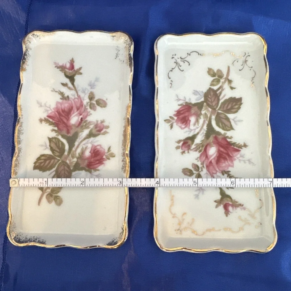 Vtg Cottagecore Moss Rose Pattern By Royal Sealy Japan‎ Trinket Tray Dry Of 2